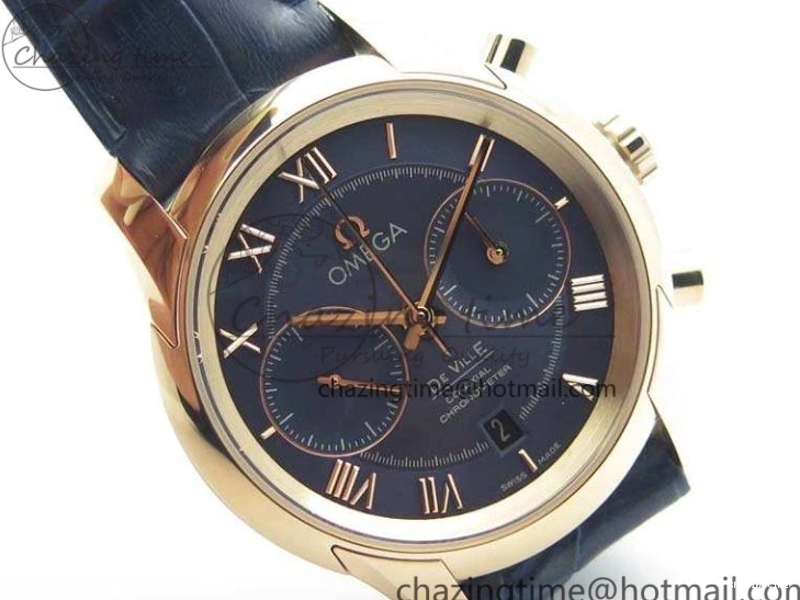 1230 QuickDry De Ville Chronograph RG OMF 1:1 Best Edition Blue Dial On Blue Leather Strap A 8107